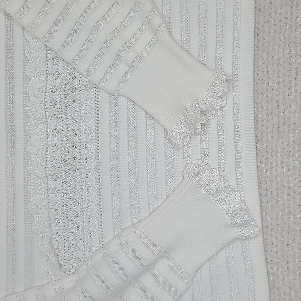 Cinq a Sept Antonia High Neck Long Sleeve Tiered Ruffle Lacey Blouse in White - Picture 15 of 17